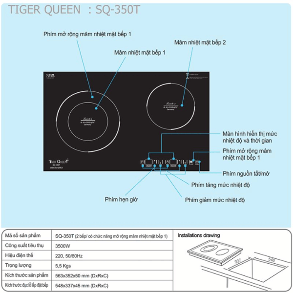 Bếp điện đôi hồng ngoại Tiger Queen SQ-350T