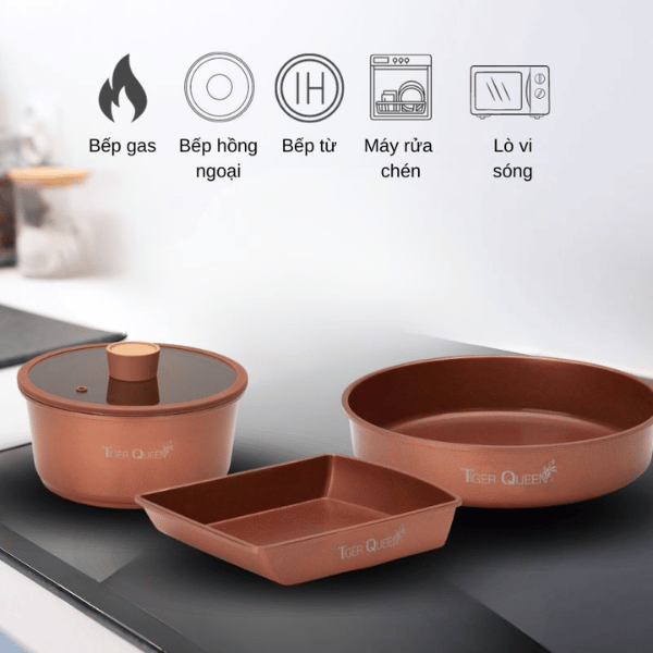 Bộ nồi Ceramic IH tay cầm rời hiệu Tiger Queen DCWCB-SET [5 món]