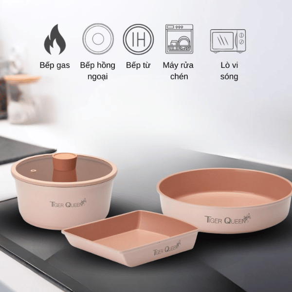 Bộ nồi Ceramic IH tay cầm rời hiệu Tiger Queen DCWCP-SET [5 món]