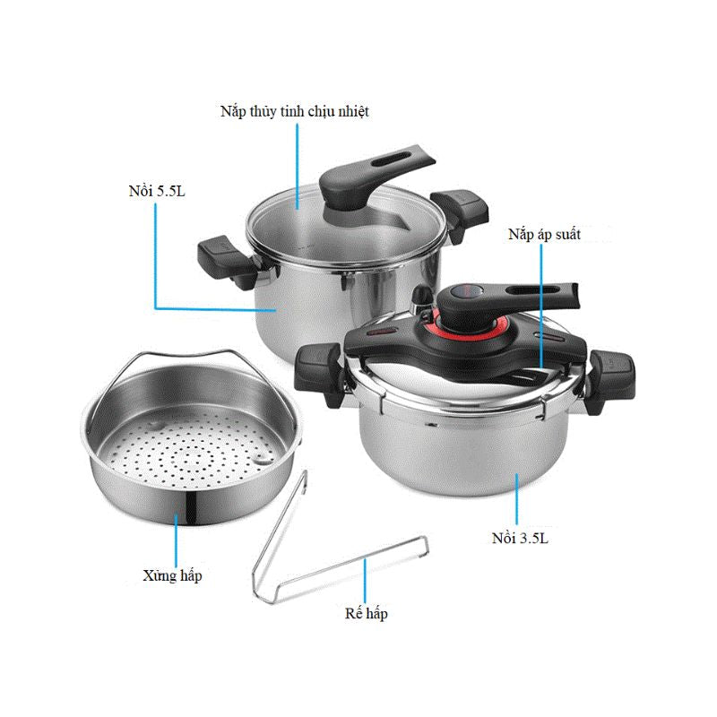 Bộ nồi áp suất Inox IH 3 trong 1 hiệu PN VGPC2-SET [6 món]