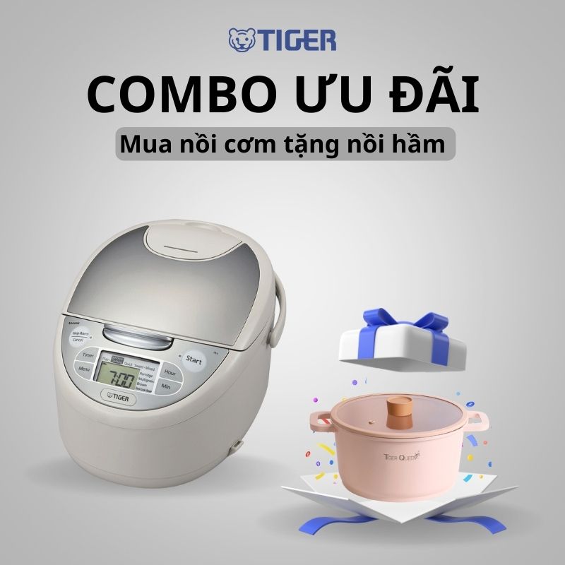 COMBO TIGER ƯU ĐÃI : Mua nồi cơm điện JAX-S18W tặng nồi hầm Tiger Queen CWCP-24CH