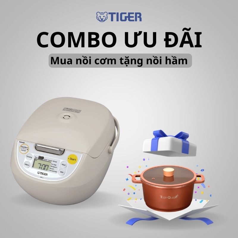COMBO TIGER ƯU ĐÃI : Mua nồi cơm điện JBV-S18W tặng nồi hầm Tiger Queen CWCB-24CH