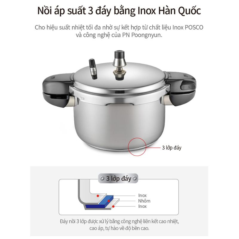 Nồi áp suất Inox đáy 3 lớp IH hiệu PN HNVPC-10(IH) [5.3L]