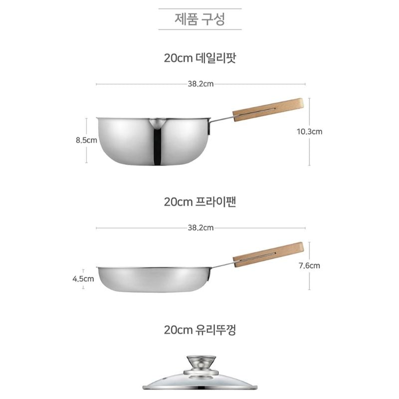 Bộ nồi chảo inox cao cấp hiệu POONGNYUN [PN] MWIS-SET [3 món]