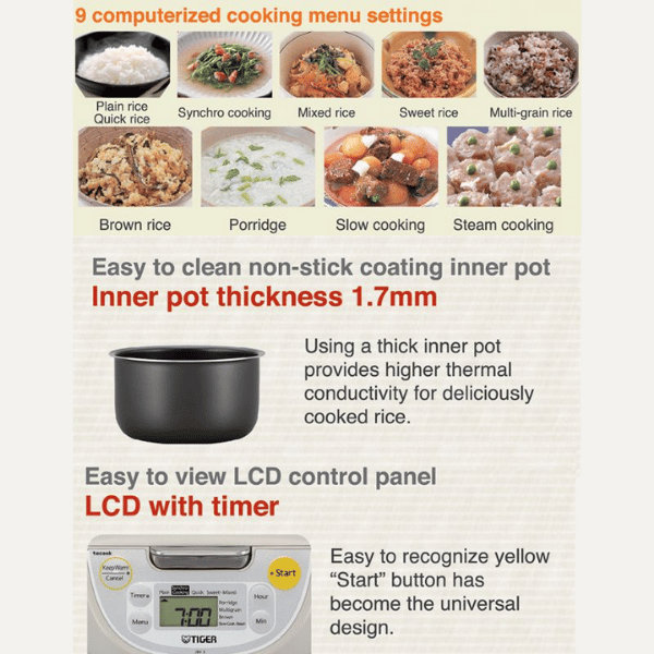 Nồi cơm điện tử Tiger 4 trong 1 JBV-S10W [1.0L]