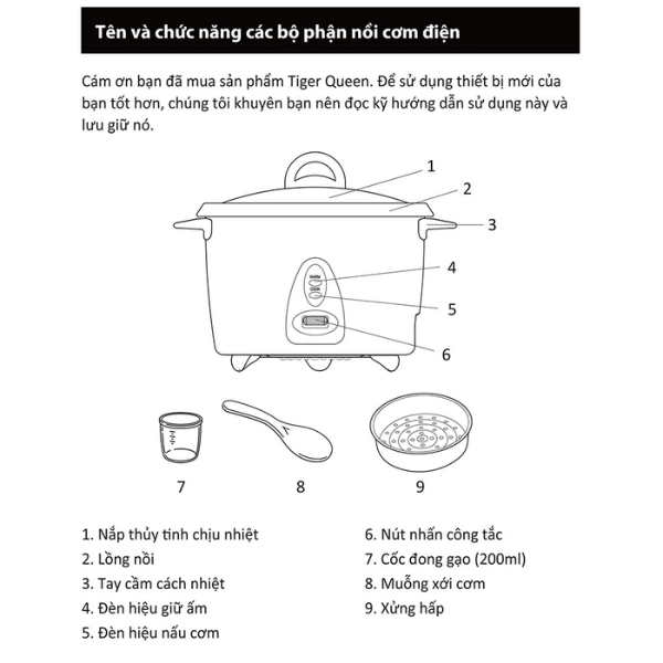 Nồi cơm điện nắp rời 2 trong 1 Tiger Queen JDR-1000 [1.0L]