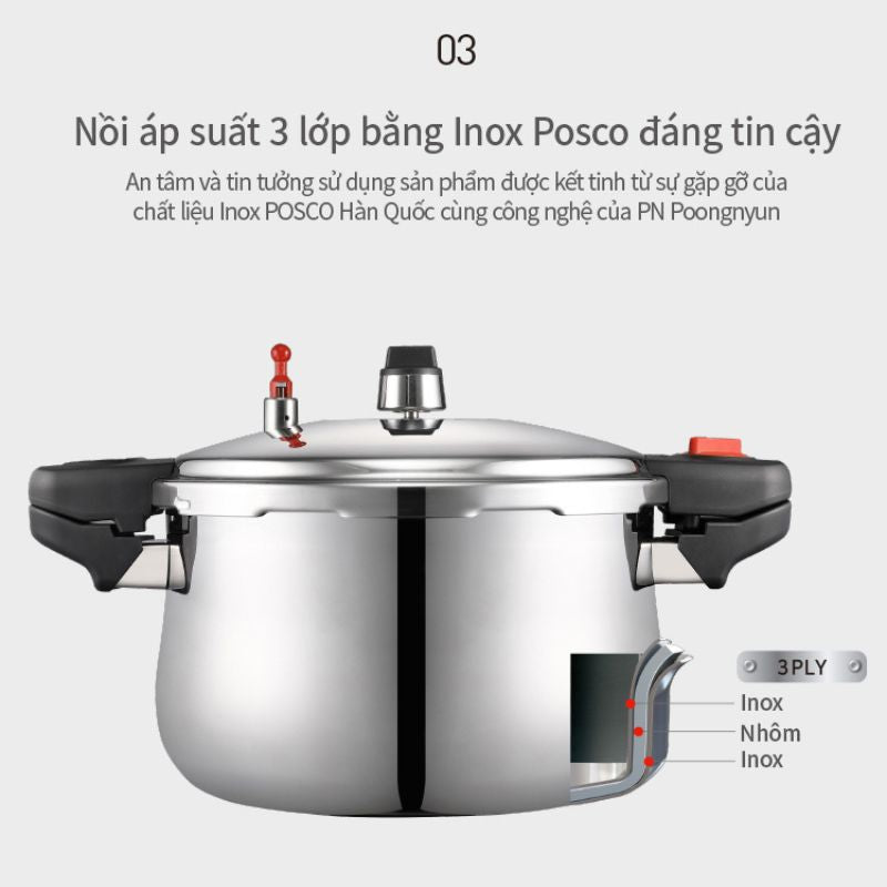 Nồi áp suất Inox 3 lớp hiệu PN PHSPC-25 [13.0L]