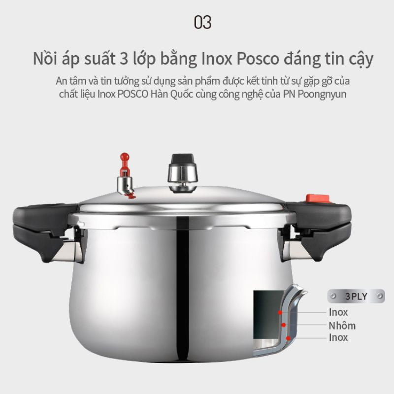 Nồi áp suất Inox 3 lớp hiệu PN PHSPC-20 [11.0L]