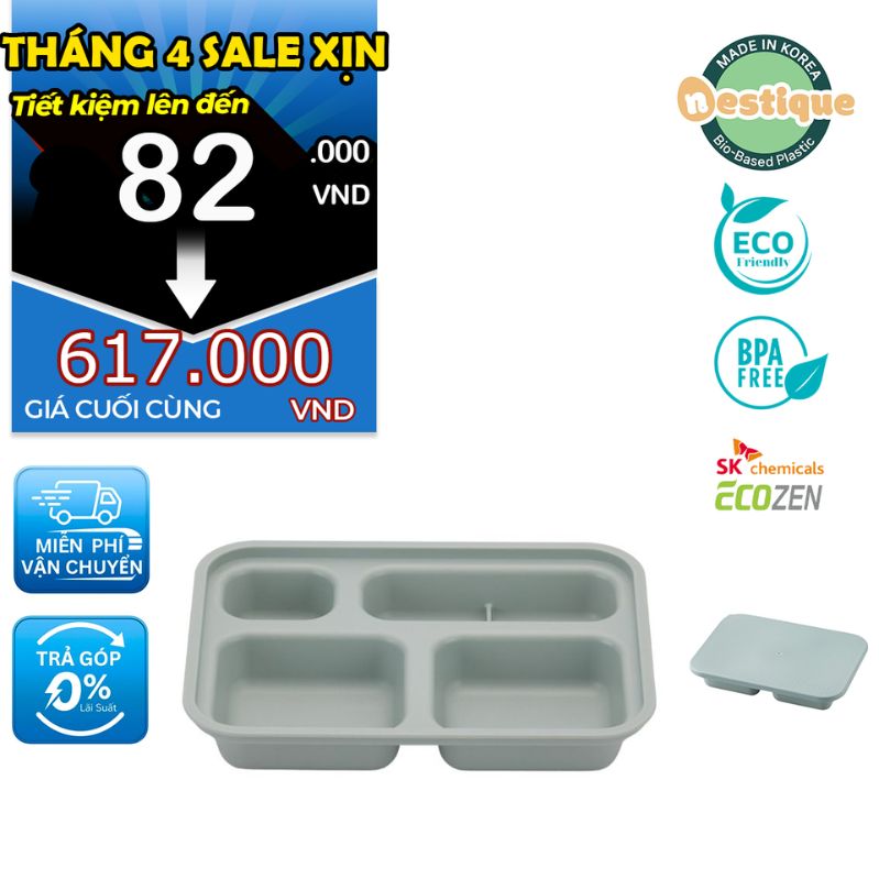 Khay ăn trẻ em cao cấp 4 ngăn có nắp hiệu Nestique N-21